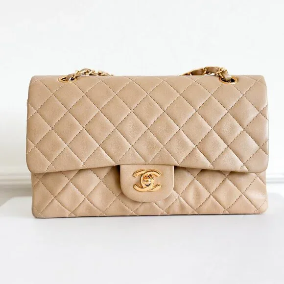 Chanel Double Flap Medium Bag Quilted Lambskin Beige - Picture 2 of 16